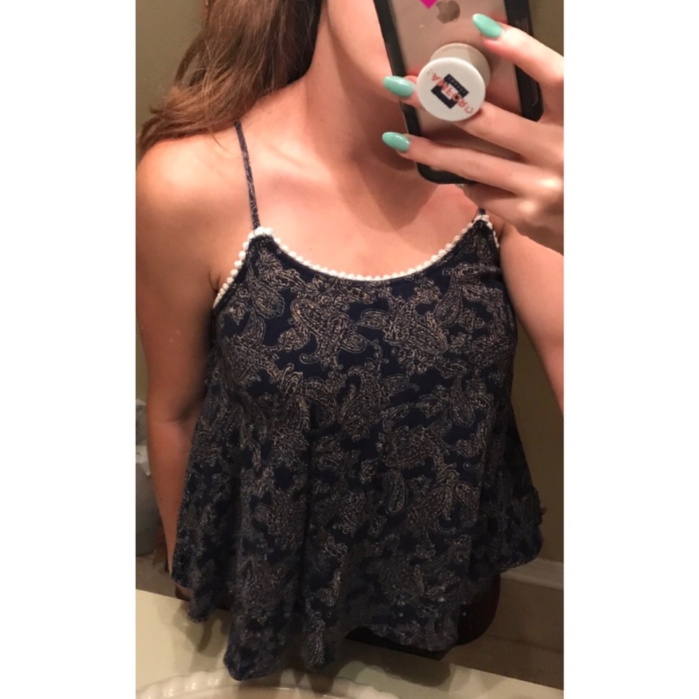 Navy gold and white detail flowy tank top